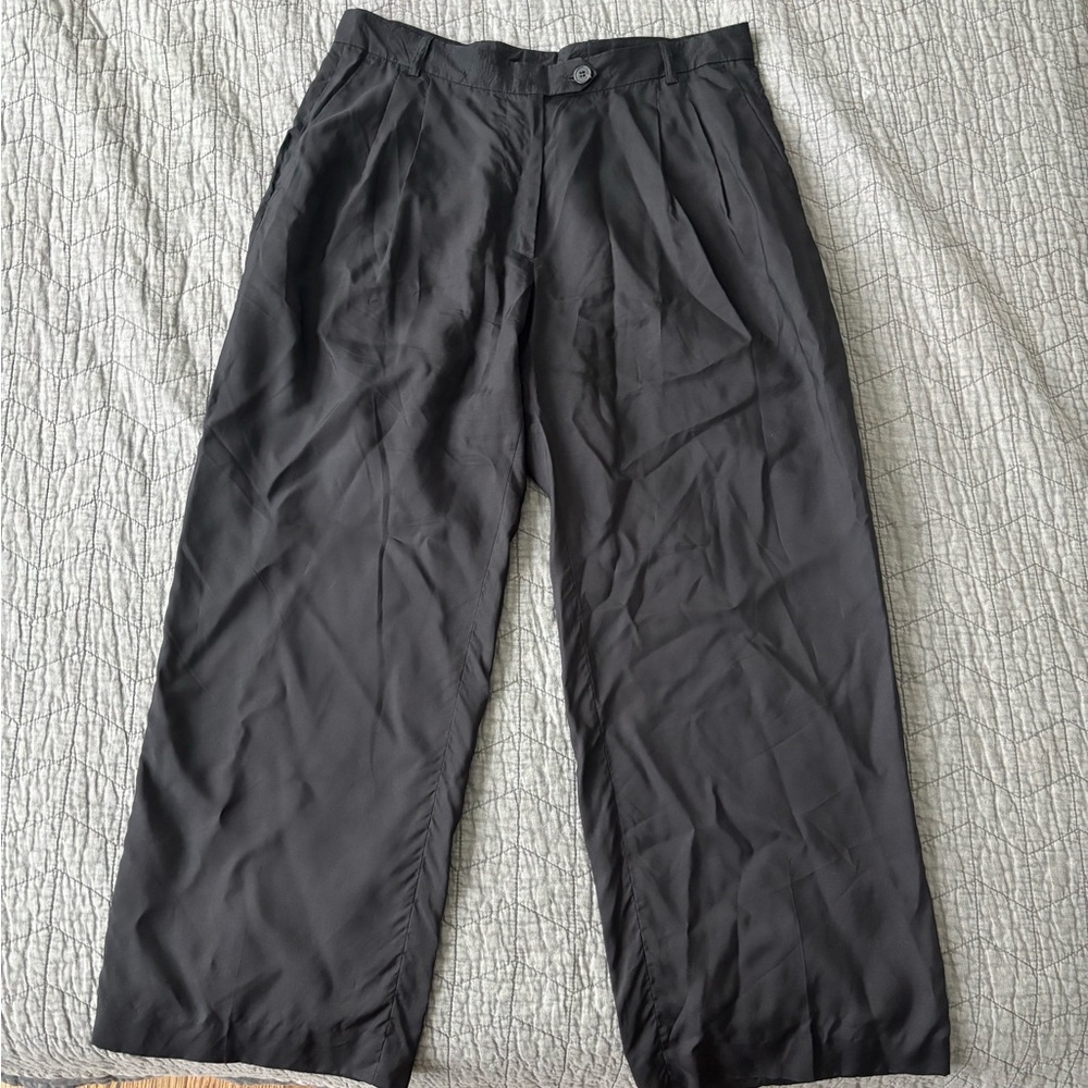 Dries Van Noten, black Viscose trousers, pleated, cropped/ankle, sz 40